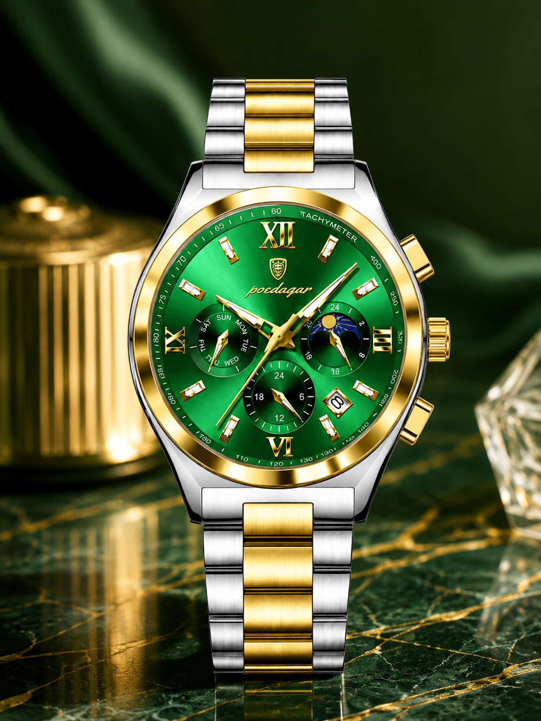 Men’s Two-Tone Classic Dress Watch with green dial