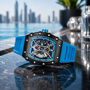 Men’s Black & Blue Skeleton Sport Watch