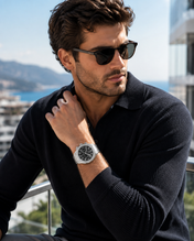 Men’s Silver-Tone Luxury Chronograph-Style Watch