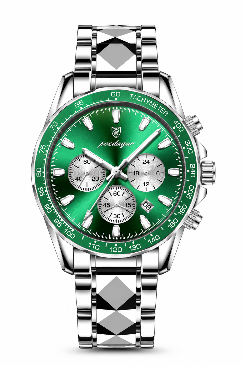 Men’s Silver-Tone Watch with Green Dial