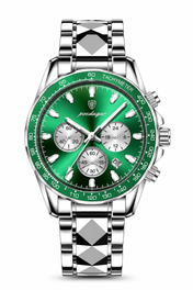 Men’s Silver-Tone Watch with Green Dial