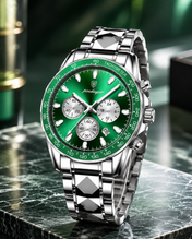 Men’s Silver-Tone Watch with Green Dial