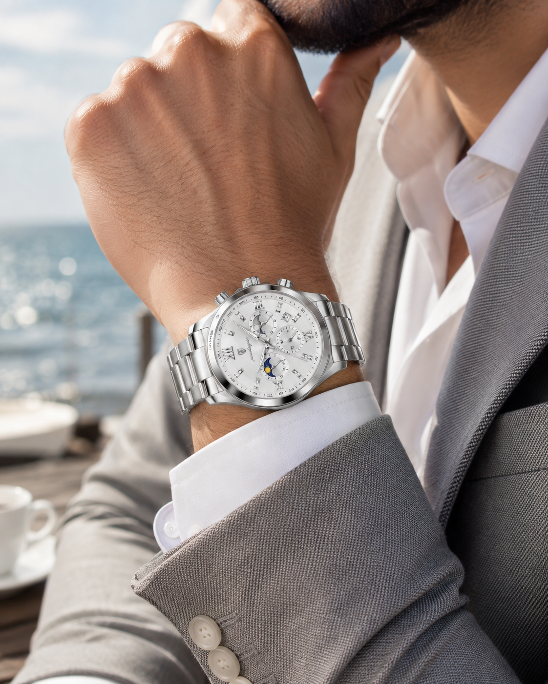 Men’s silver-tone Classic Dress Watch with white dial