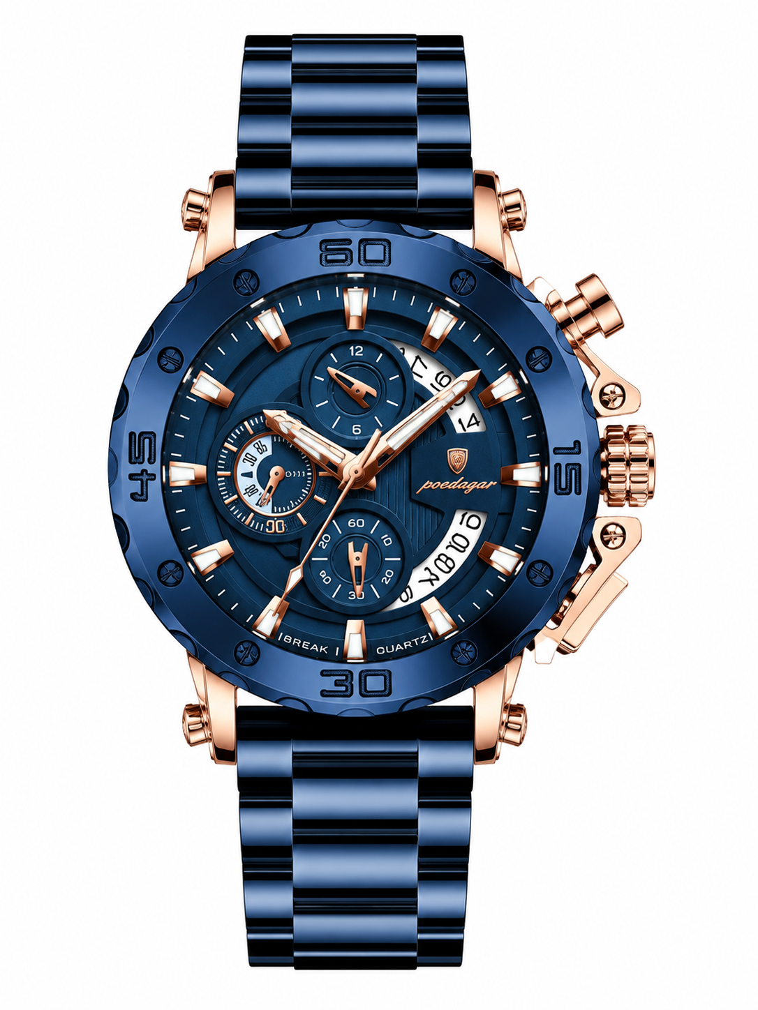 Men’s Blue & Rose Gold Luxury Chronograph-Style Watch