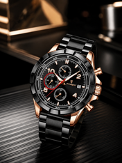 Men’s Black & Rose Gold Chronograph-Style Watch