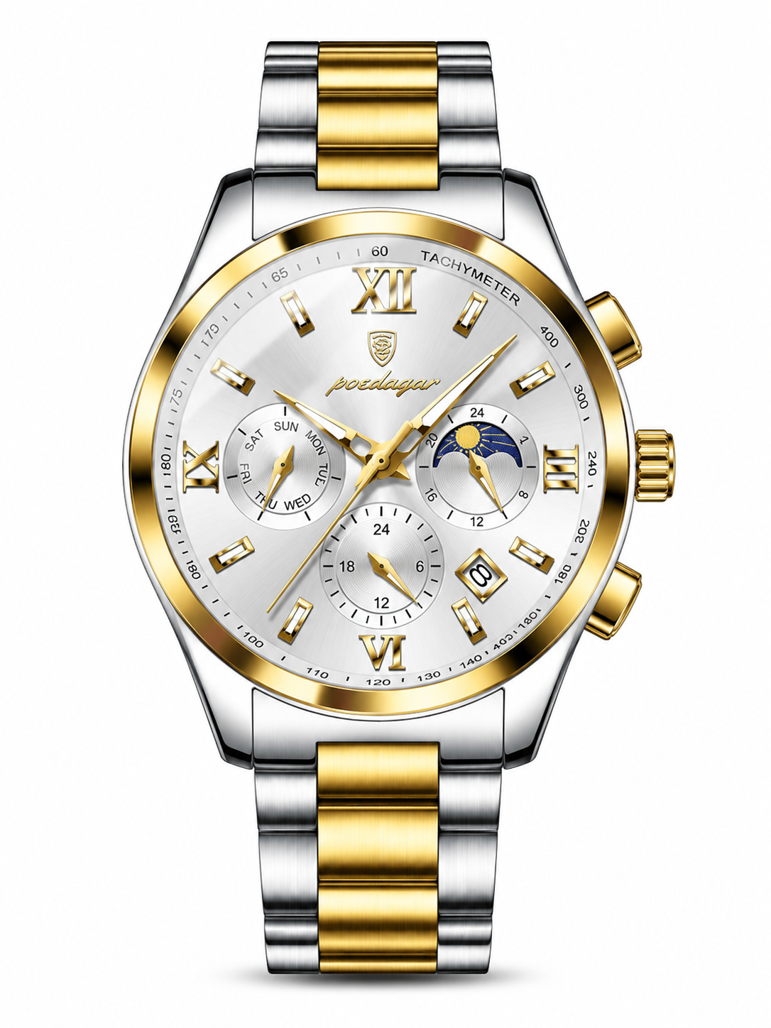 Men’s Two-Tone Gold-Tone and Silver-Tone Watch with Silver Dial
