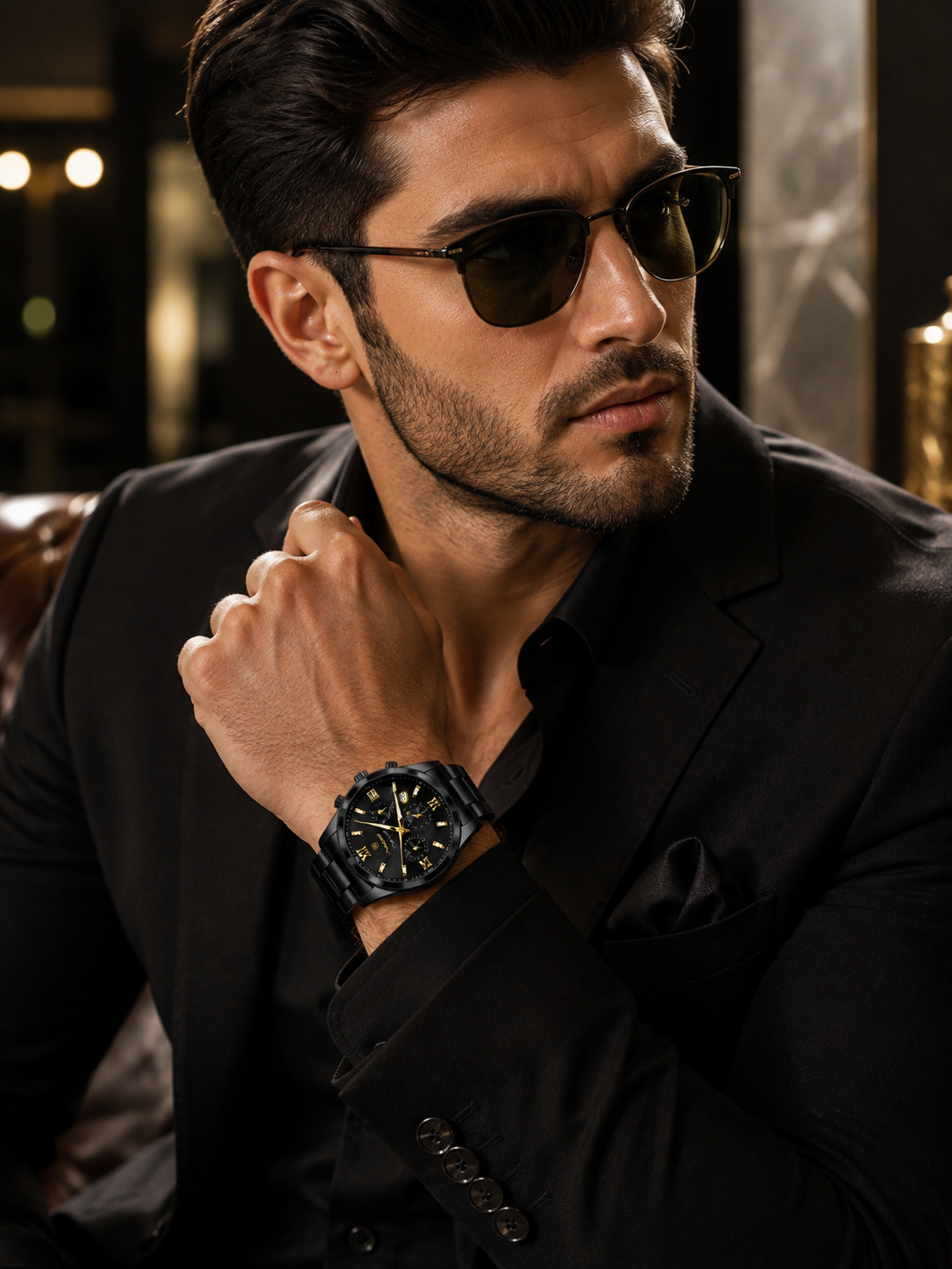 Men’s Black Classic Dress Watch with black dial