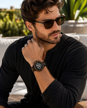 Men’s Black Wood-Inspired Chronograph-Style Watch