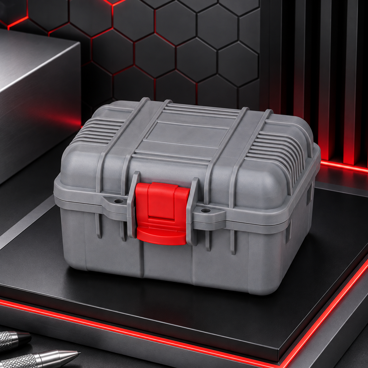 1-Slot Gray & Red Rugged Watch Storage Case