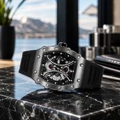 Men’s Silver & Black Skeleton Sport Watch