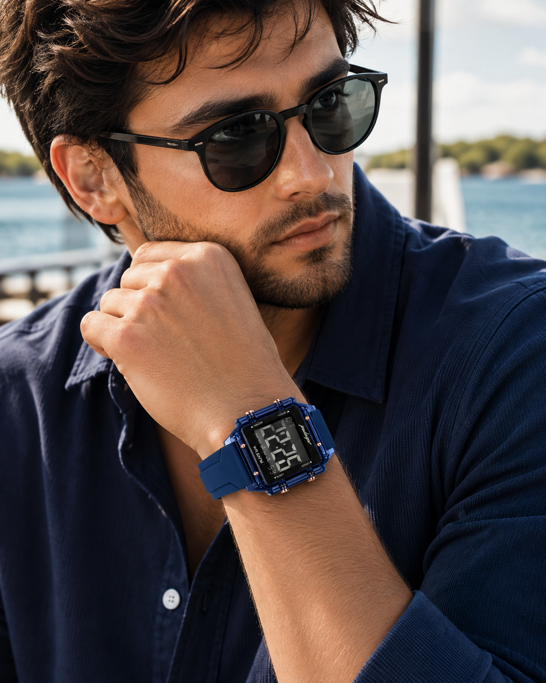 Men’s Blue Digital Sport Watch with Transparent Case