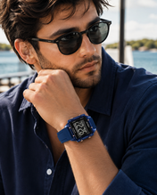 Men’s Blue Digital Sport Watch with Transparent Case