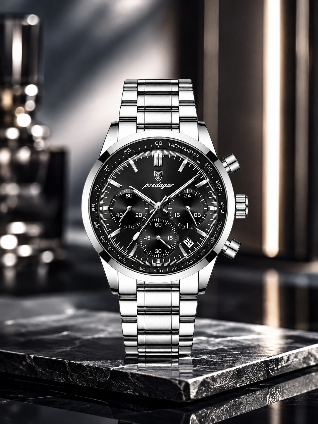 Men’s Classic Silver-Tone & Black Chronograph Watch