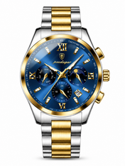 Men’s Two-Tone Gold-Tone and Silver-Tone Watch with Blue Dial