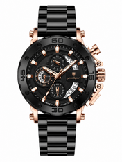 Men’s Black & Rose Gold Luxury Chronograph-Style Watch