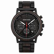 Men’s Black Wood-Inspired Chronograph-Style Watch
