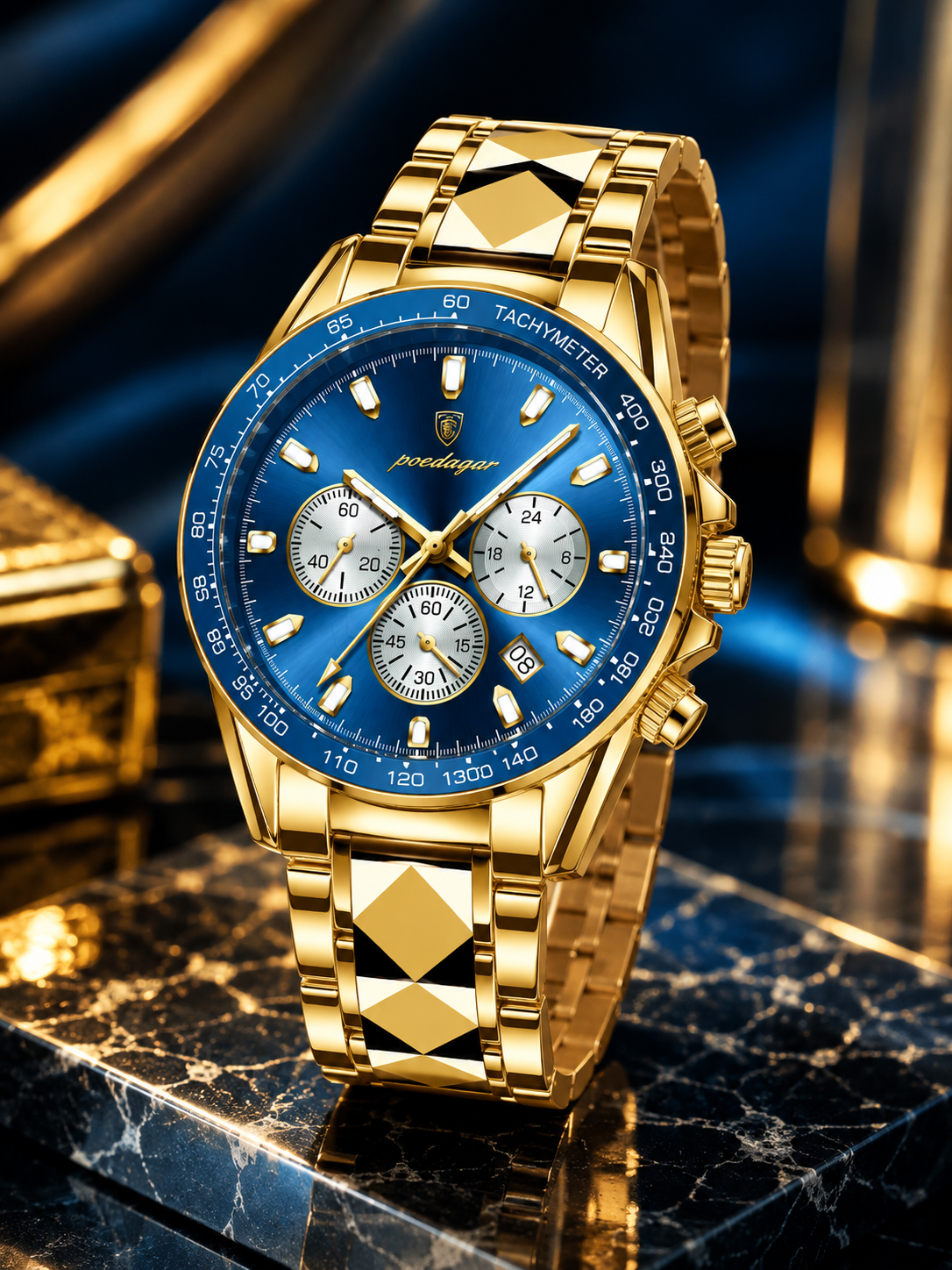 Men’s Gold-Tone Watch with Blue Dial
