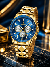 Men’s Gold-Tone Watch with Blue Dial