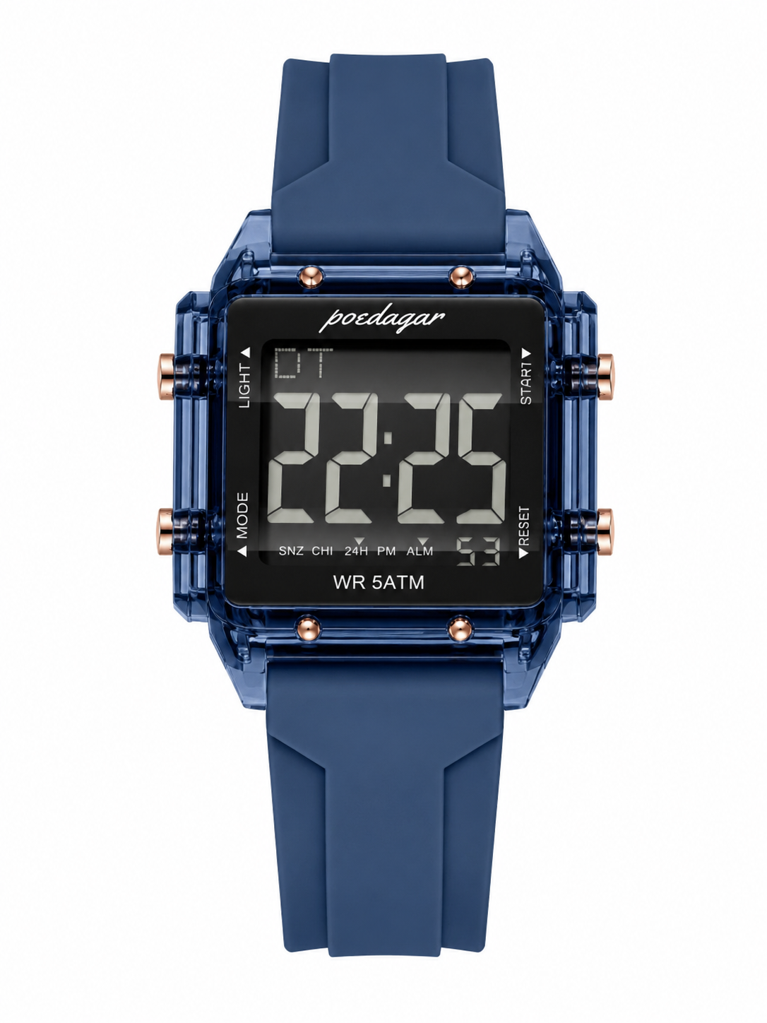 Men’s Blue Digital Sport Watch with Transparent Case