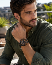 Men’s Black Wood-Inspired Chronograph-Style Watch