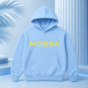Men’s MOSSA Baby Blue Pullover Hoodie with Yellow Logo