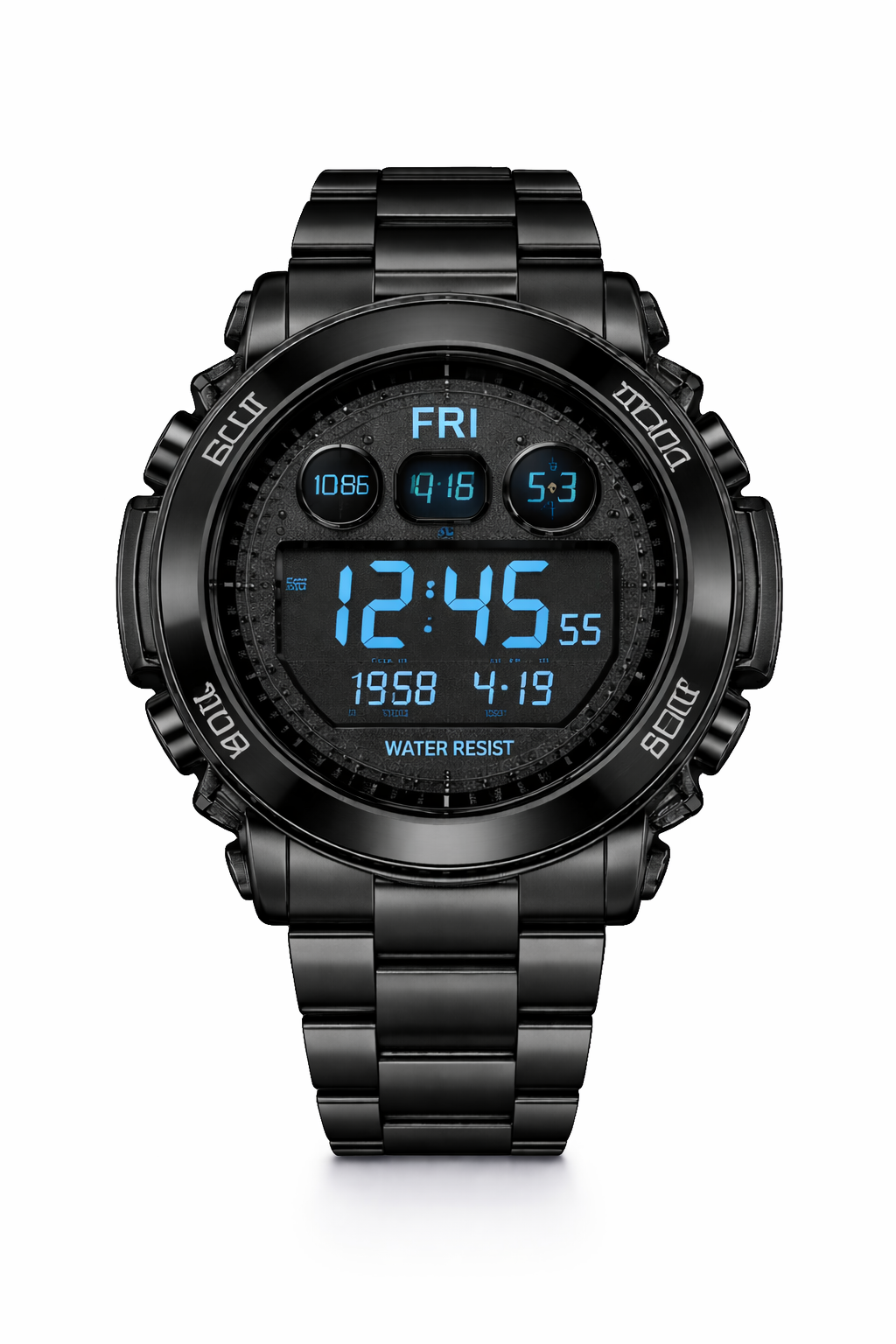 Mossa Watches Stealth Digital Tactical – Men's All-Black Sports Luxury Watch