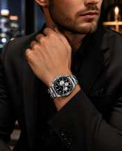 Men’s Silver-Tone Watch with Black Dial