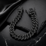 Men’s Black Iced-Out Cuban Link Bracelet with Statement Clasp