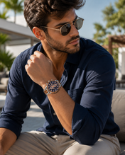 Men’s Silver-Tone Wood-Inspired Chronograph-Style Watch