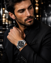 Men’s Classic Silver-Tone Watch – Black Sunburst Dial