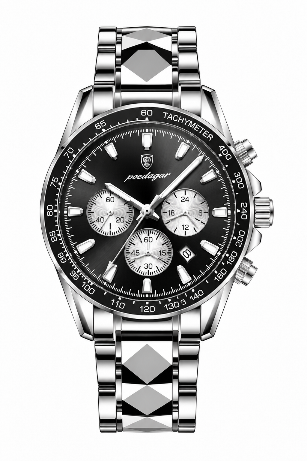 Men’s Silver-Tone Watch with Black Dial