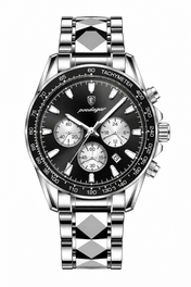 Men’s Silver-Tone Watch with Black Dial