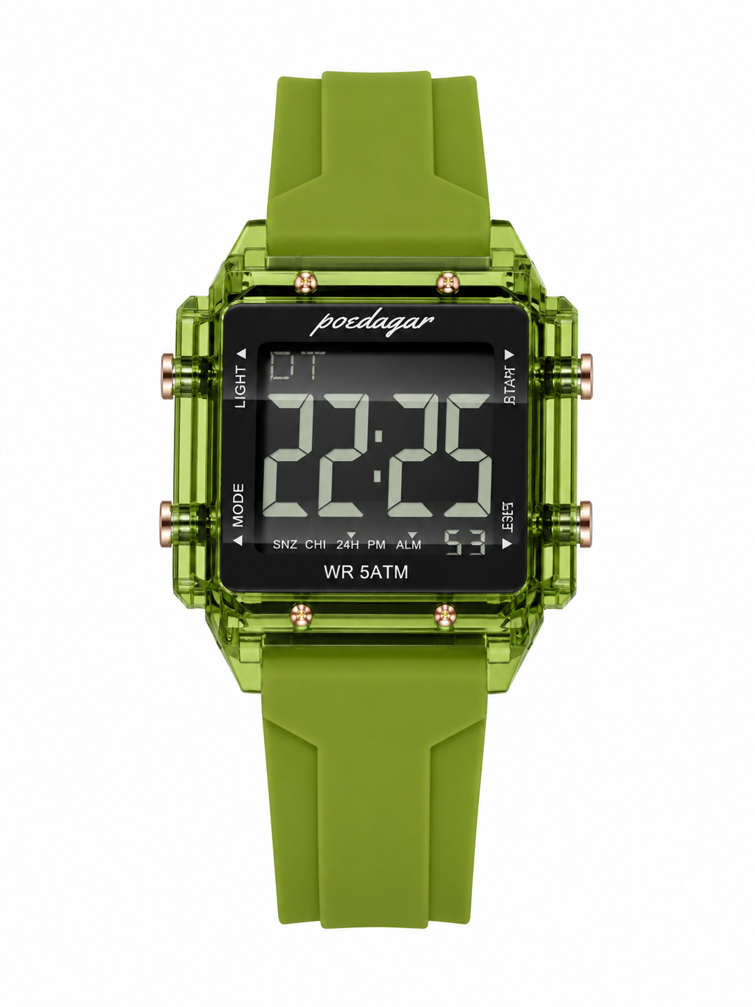 Men’s Green Digital Sport Watch with Transparent Case