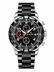 Men’s Black & Silver Chronograph-Style Watch