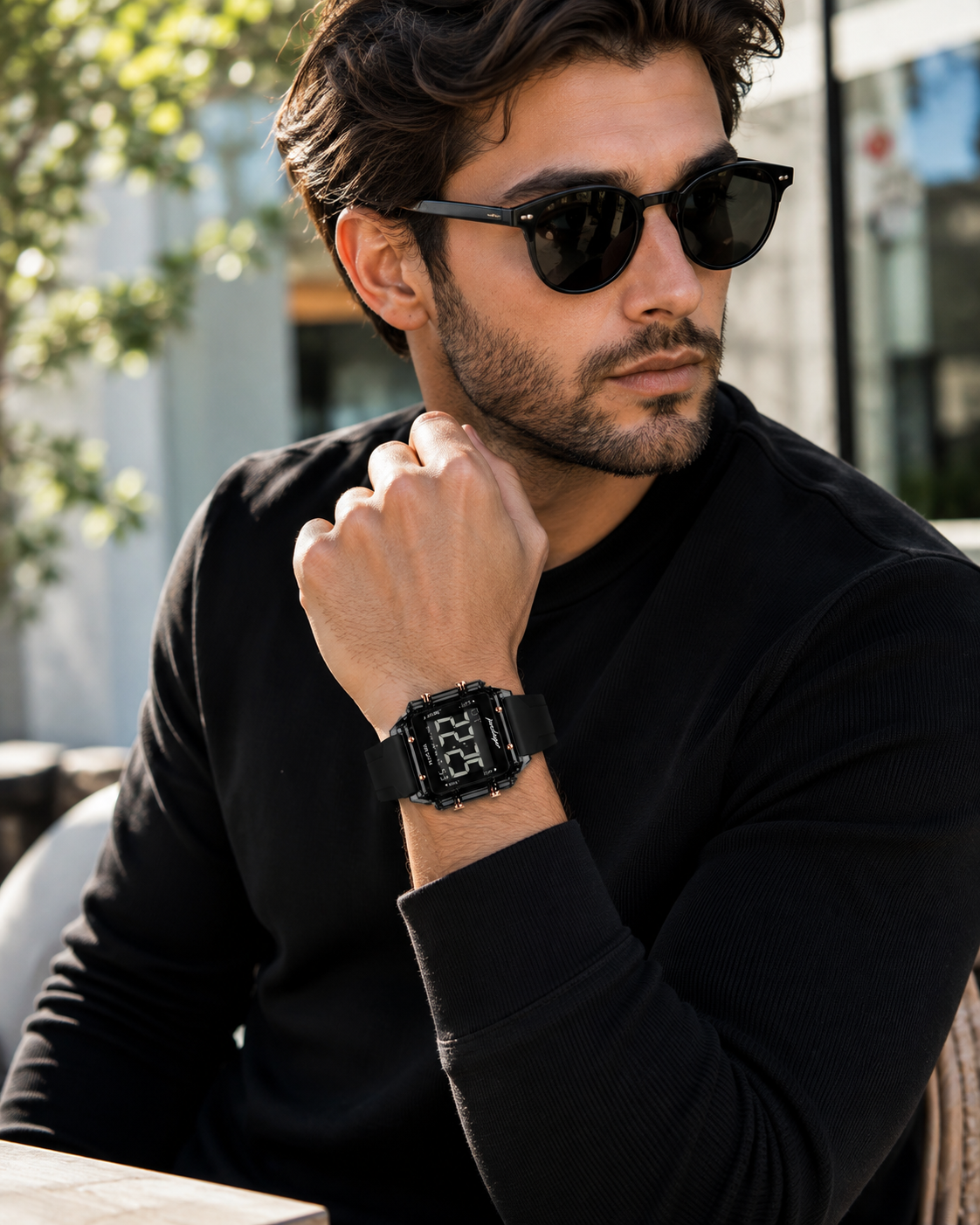 Men’s Black Digital Sport Watch with Transparent Case