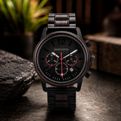 Men’s Black Wood-Inspired Chronograph-Style Watch