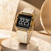 Men’s Gold-Tone Digital Sport Watch with Cream Strap