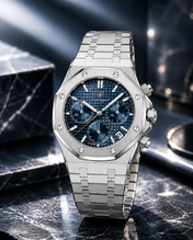 Men’s Classic Silver-Tone & Ocean Blue Chronograph Watch