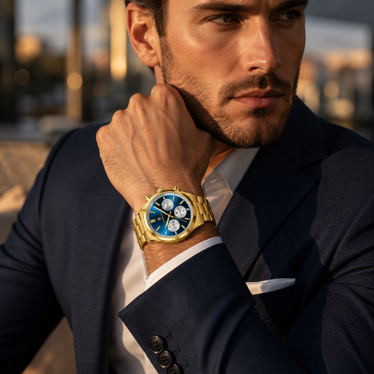 Men’s Classic Gold-Tone & Ocean Blue Chronograph Watch