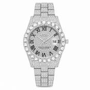 Men’s Silver-Tone iced out Luxury Dress Watch