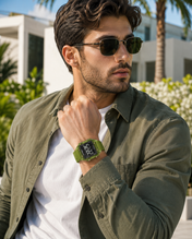 Men’s Green Digital Sport Watch with Transparent Case