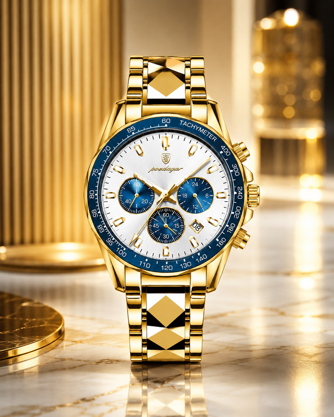 Men’s Gold-Tone Watch with White Dial