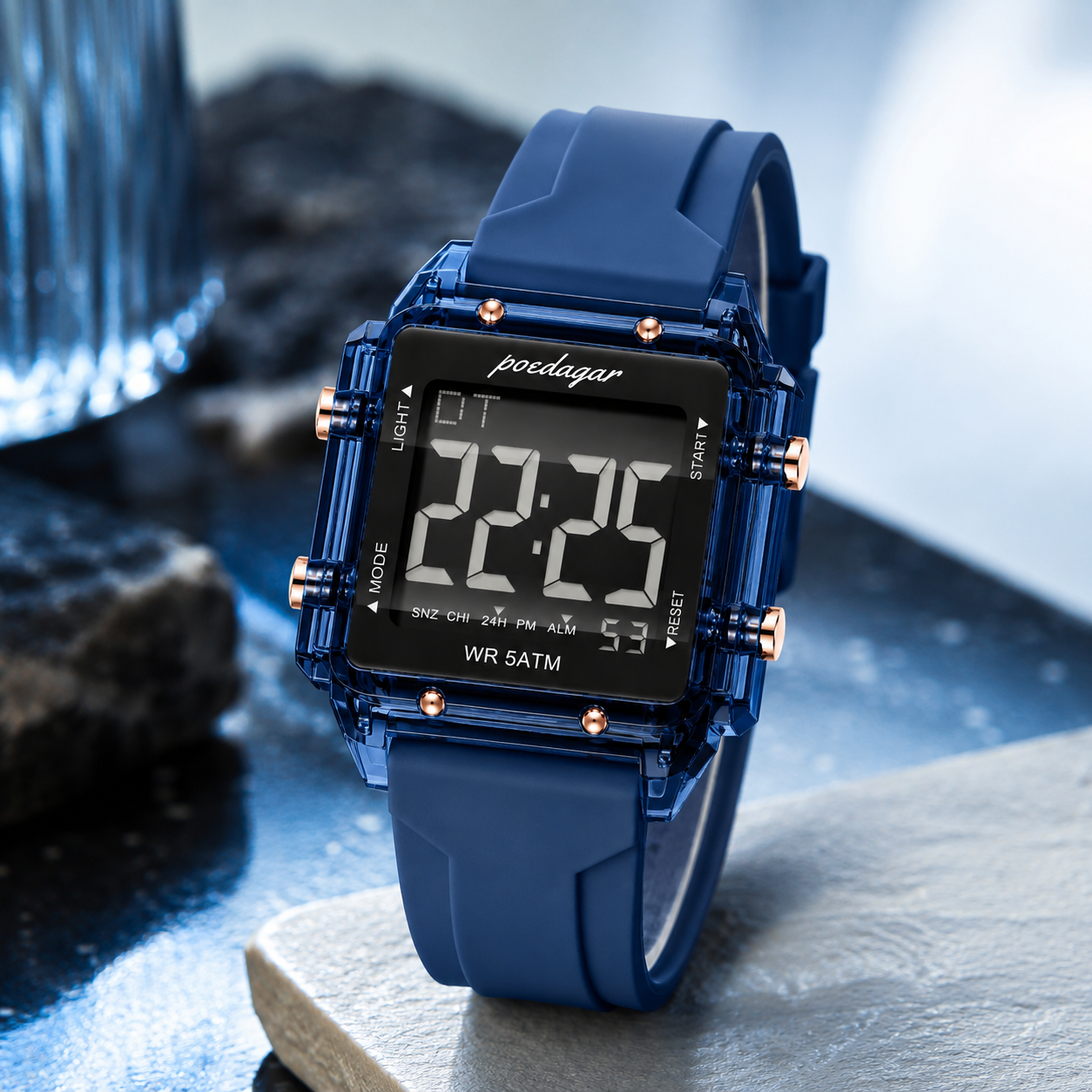 Men’s Blue Digital Sport Watch with Transparent Case