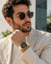 Men’s Gold-Tone Digital Sport Watch with Cream Strap