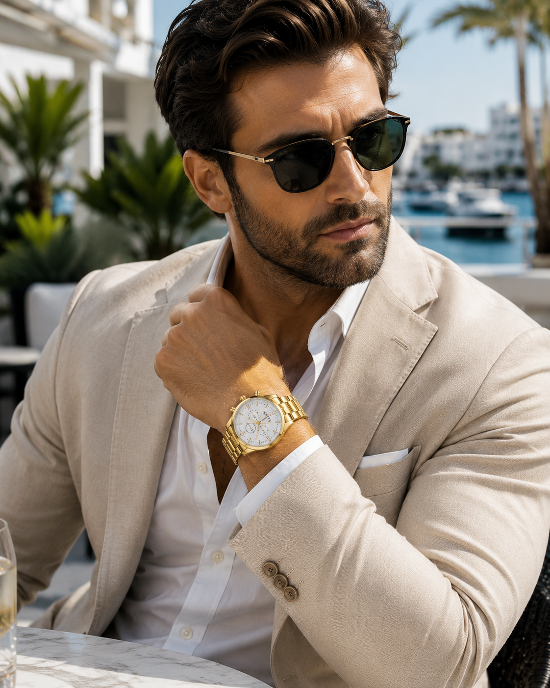 Men’s Gold-Tone Classic Dress Watch with White Dial