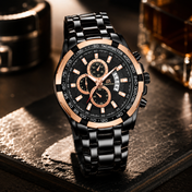 Men’s Black & Rose Gold Sport Chronograph-Style Watch