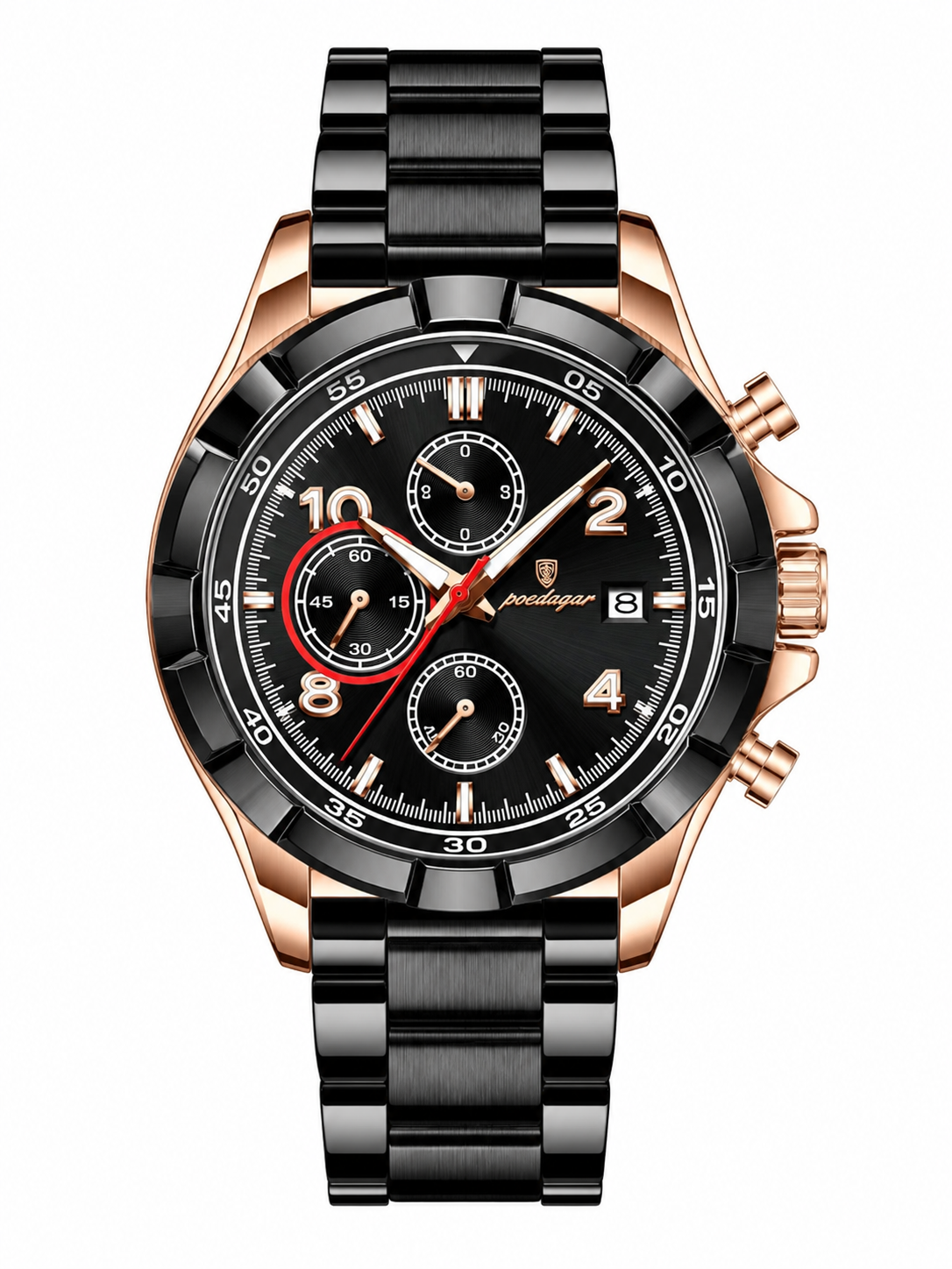 Men’s Black & Rose Gold Chronograph-Style Watch