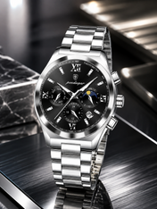 Men’s Silver-Tone Classic Dress Watch with black dial