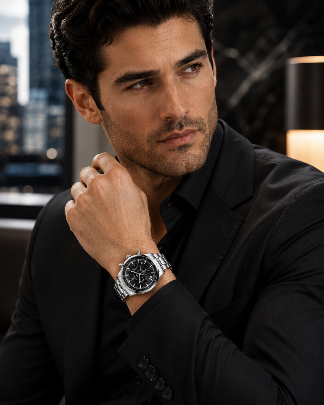 Men’s Classic Silver-Tone & Black Chronograph Watch