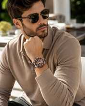 Men’s Silver-Tone Wood-Inspired Chronograph-Style Watch